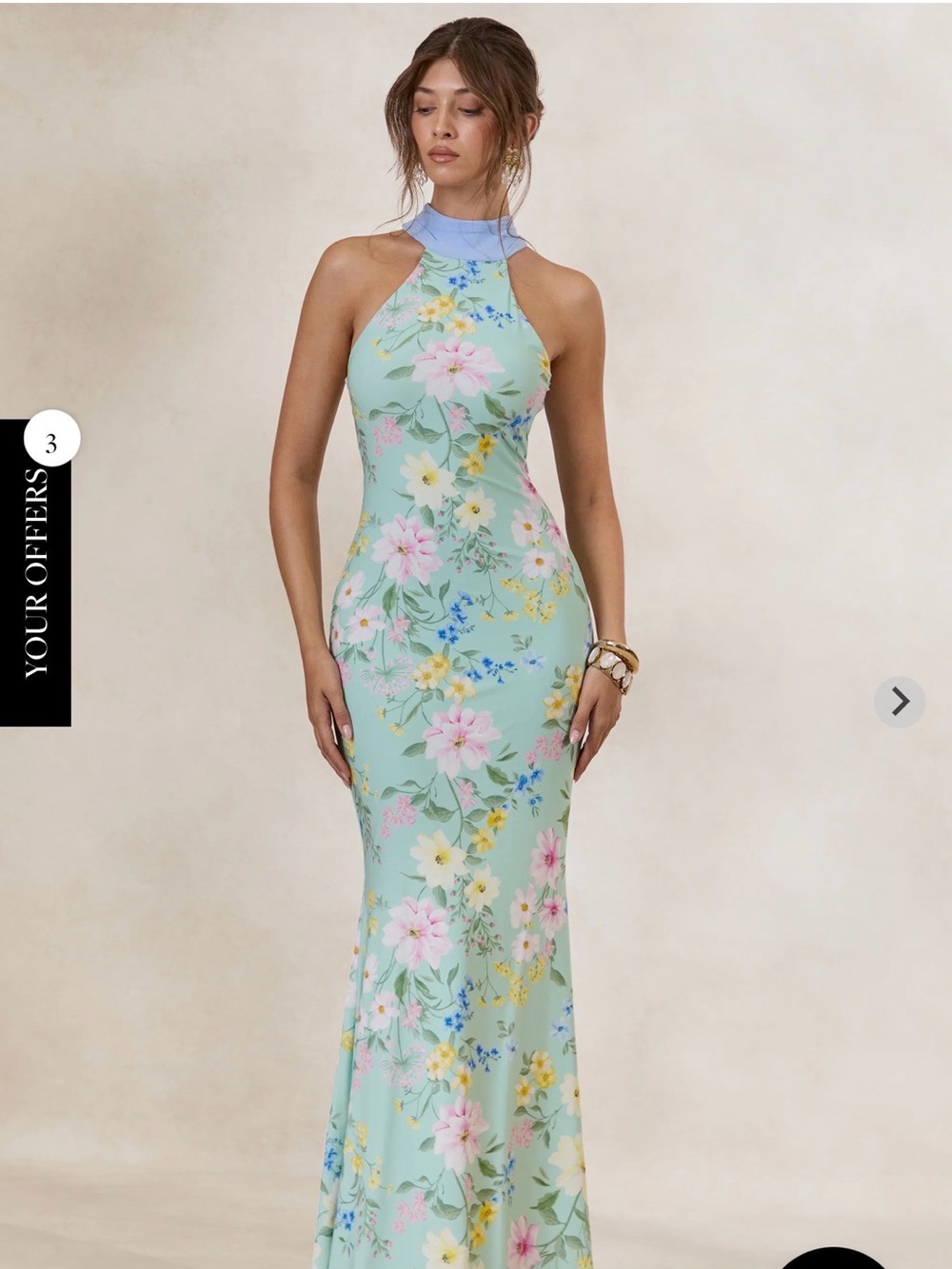 Floral Halter Neck Maxi Dress in Mint